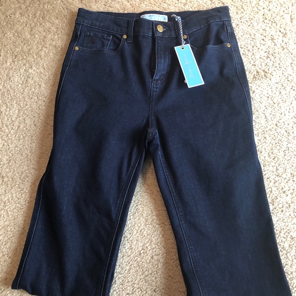 Draper James High waisted boot cut denim Jean pants blue navy 27 28 zip up - Picture 4 of 9